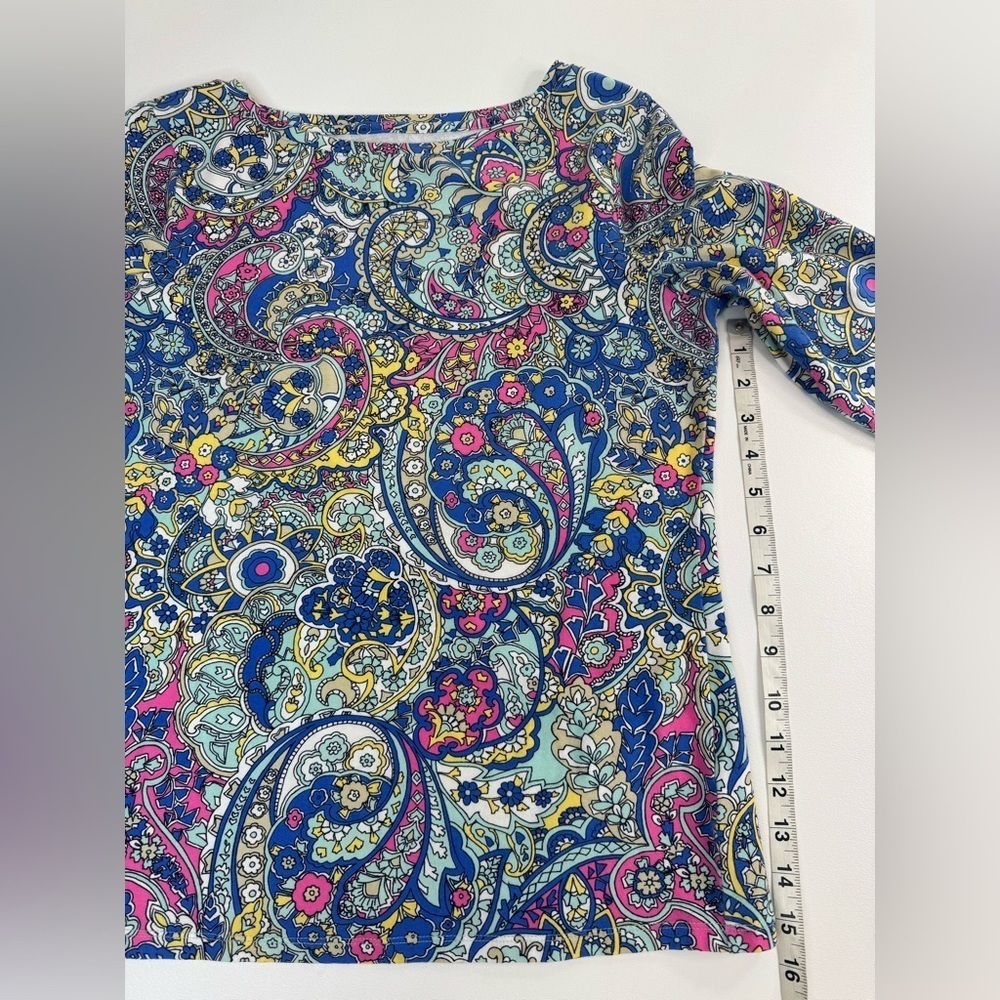 Talbots Paisley Stretch 3/4 Sleeve T Shirt Womens Size Medium - Picture 5 of 9